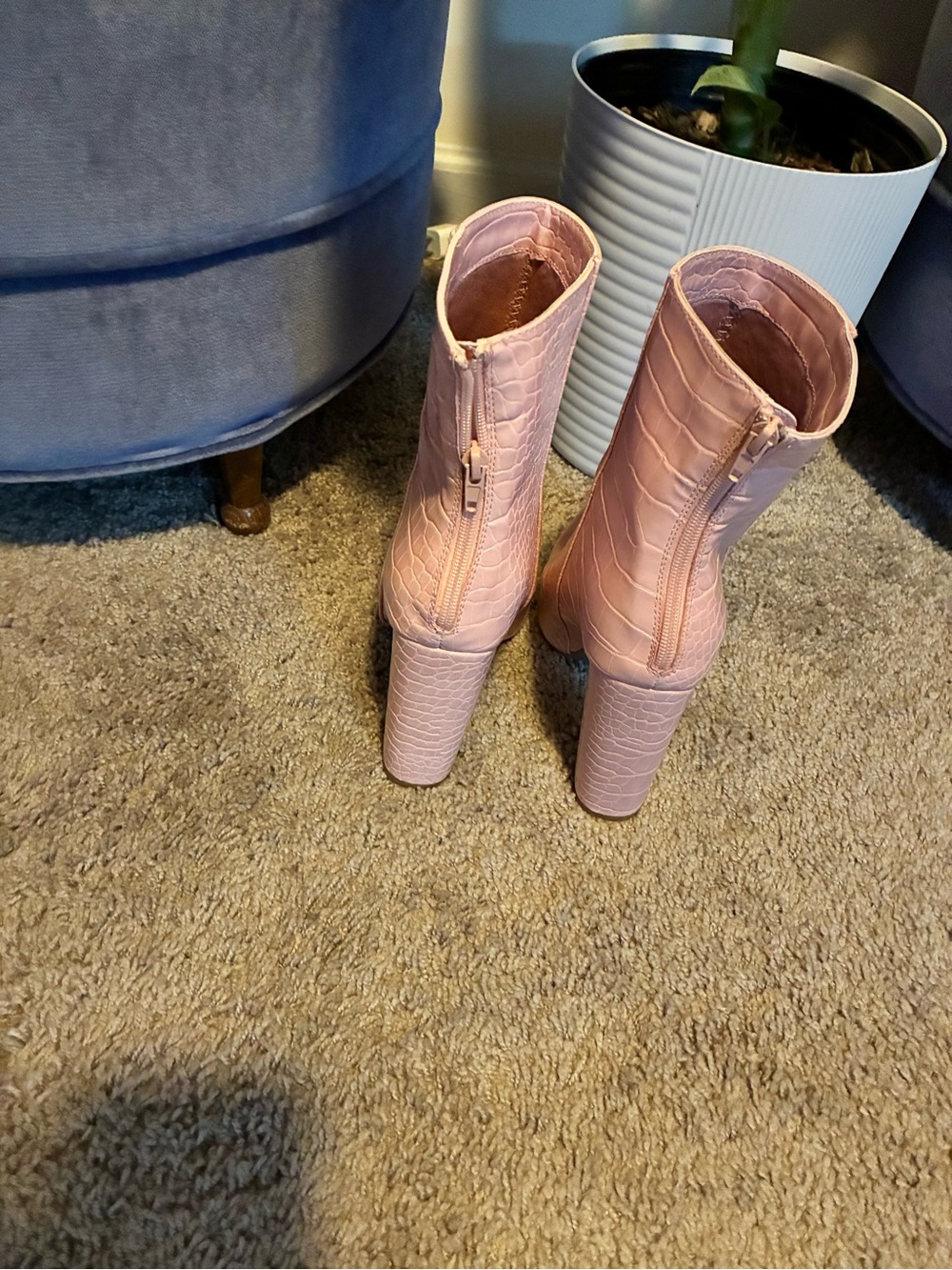 Fashion Nova Blush Pink Croc-Embossed Pointed Toe Ankle Boots - Picture 4 of 4